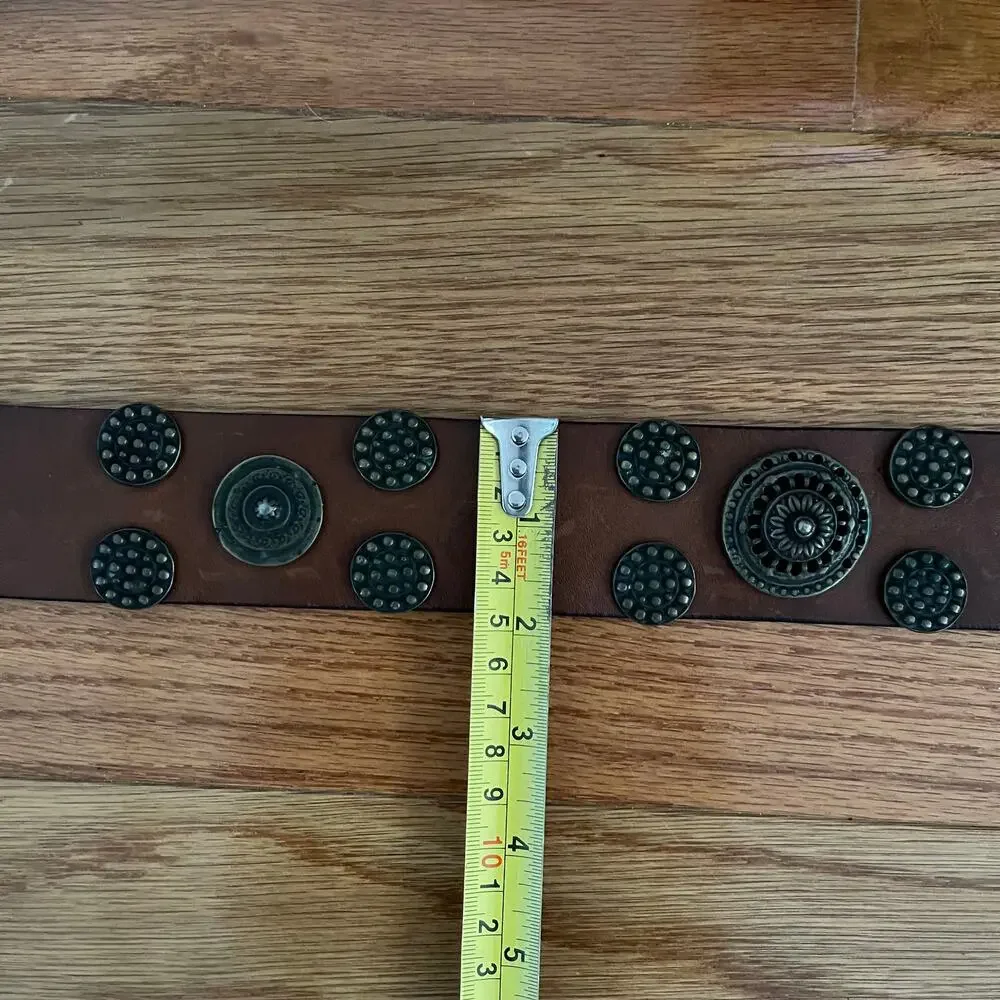 Dolce & Gabbana Archival Leather Belt Vintage Brass Studded Medallion Boho 70 28